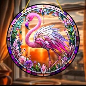 Pink Flamingo Acrylic Hanging Window Sun Catcher - Decorative Home Accent
